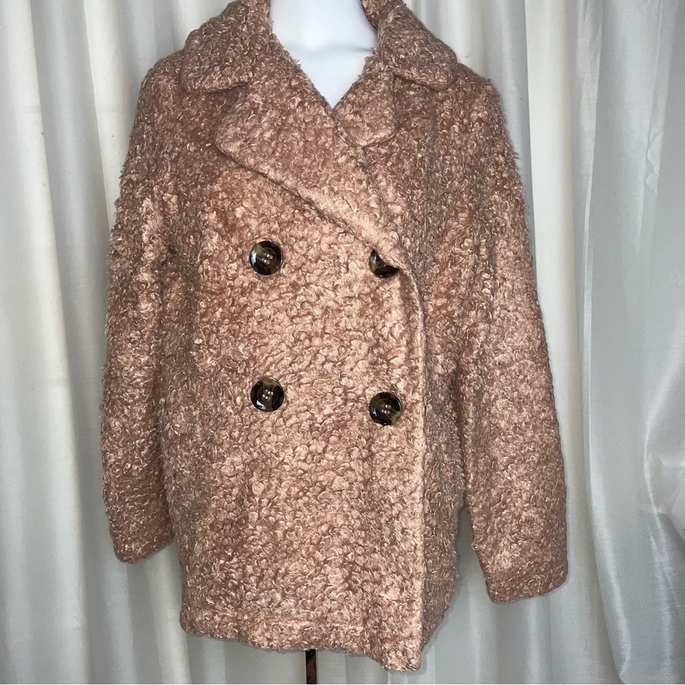 By Together Boucle Teddy Double-Breasted Fuzzy Designer Coat Jacket